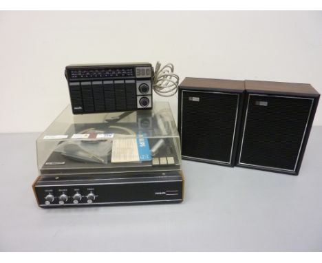 Vintage/Retro Philips Type 13GF825 turntable and a Philips portable radio
