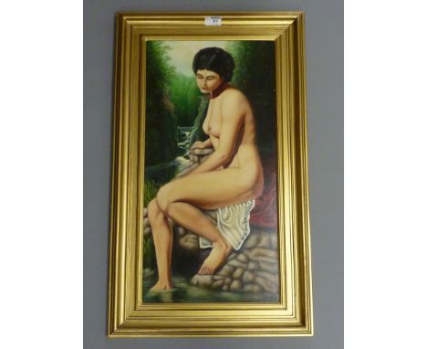 'The Bather', oil on panel signed by Olaf Olsen (20th/21st century), titled and dated verso 2004,  60cm x 30cm