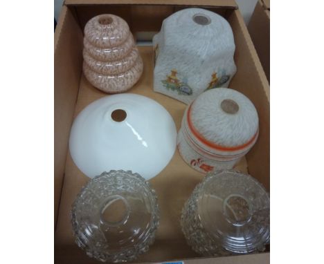 Six assorted vintage glass lamp shades in one box