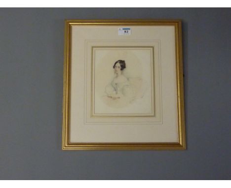 Portrait of a Young Lady, early Victorian watercolour and pencil 19cm x 16cm