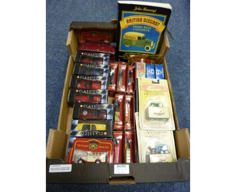 Corgi, Dinky and other classic car models and 'John Ramsay's British Diecast Model Toys Catalogue' in one box 