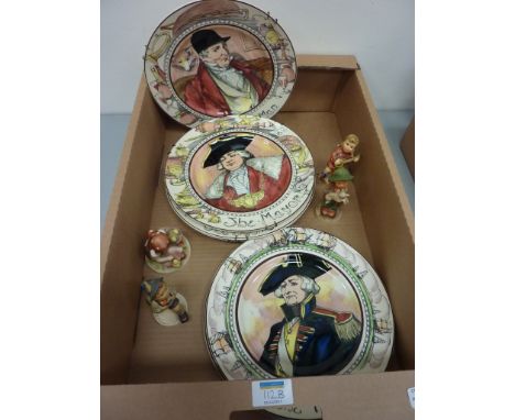 Set of six Royal Doulton seriesware plates and four Hummel figures