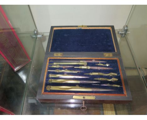 A rosewood cased brass geometry set, late 19th century