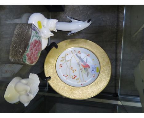 Royal Doullton figure 'Images of Nature' Devolution HN3467, and another sleeping cats, a Chinese white metal box with porcela