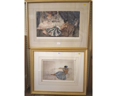 After Sir William Russell Flint Study of lady in blue Limited edition print 80/750 with blind stamp, 23cm x 36cm, And another