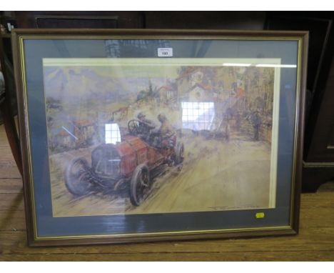 After F. Gordon Crosby 'Targo Florio 1907' - car race Print, 40cm x 60cm And two framed jigsaws 1957 Masarati 250F and 1954 M