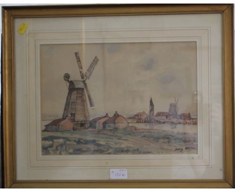 Harry Dean Windmills - a pair Watercolours, signed 25cm x 36cm
