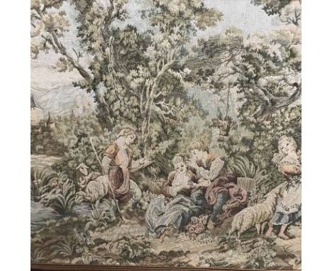 MACHINE TAPESTRY PANEL depicting figures in a landscape