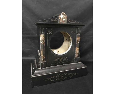 VICTORIAN BLACK SLATE MANTEL CLOCK CASE AND A BRASS CARRIAGE CLOCKboth needing repairs, mechanism included for mantle clock
