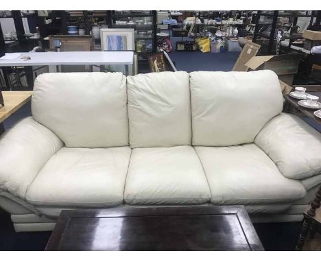 CREAM LEATHER THREE SEAT SOFA AND TWO SEAT SOFA