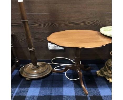 MAHOGANY STANDARD LAMP AND A TRIPOD TABLE