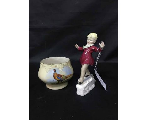 ROYAL WORCESTER FIGURE OF JANUARYby F.G. Doughty; along with a Worcester sugar bowl, hand painted by E. Blake (2)