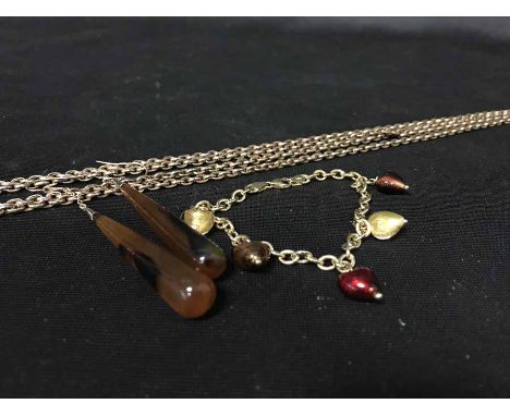 NINE CARAT BRACELET WITH HEART BEADSalong with vintage earrings and a long chain