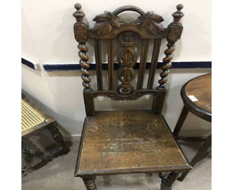 OAK CARVED SINGLE CHAIRtogether with a similar foot stool