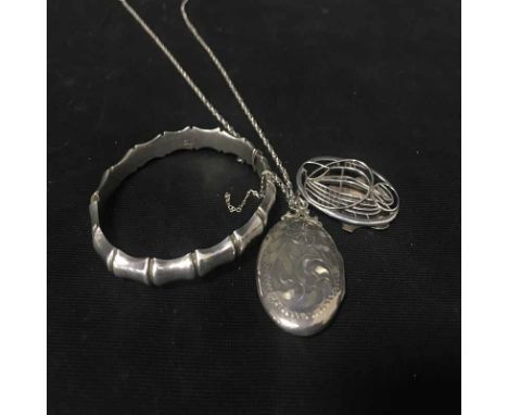 SILVER BAMBOO BANGLE and a group of other silver bijouterie