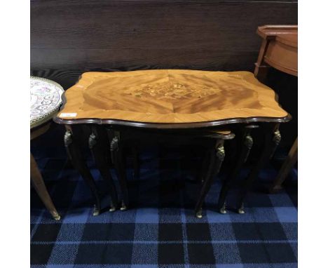 INLAID NEST OF THREE TABLEStogether with a ceramic topped lamp table