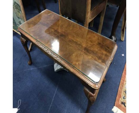 MAHOGANY COFFEE TABLE AND A TAPESTRY FIRESCREEN 