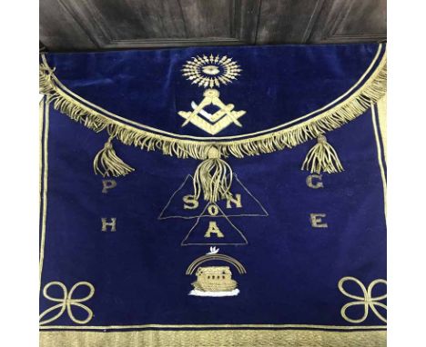 MASONIC GARDNERS APRON C.1910along with an unframed oil painting of Robert Burns in masonic garb and Edward VII commemorative