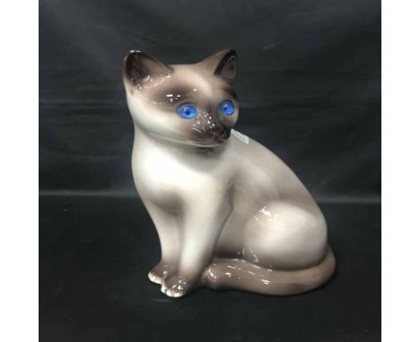 CERAMIC WHISKY DECANTER along with a continental ceramic cat and a Masonic snuff box