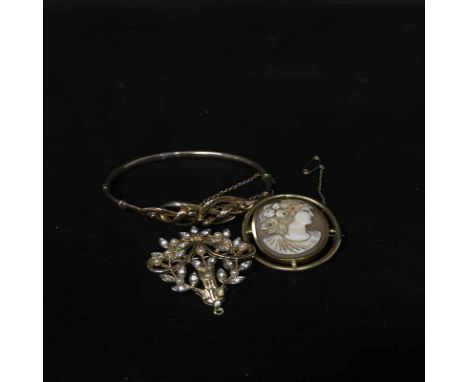 SILVER POCKET WATCHalong with nine carat gold bar brooch and unmarked bangle