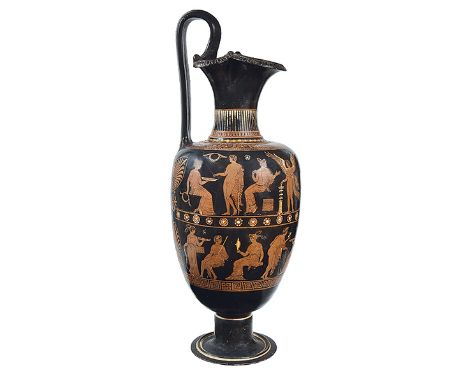 AN APULIAN RED-FIGURE TREFOIL-LIPPED OENOCHOE ATTRIBUTED TO THE VARRESE PAINTER, CIRCA 360 B.C.
body decoration in two regist
