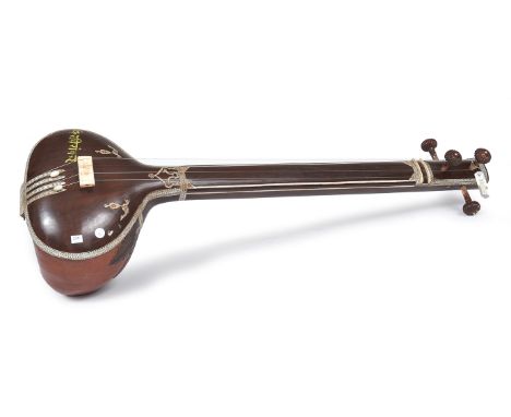 A MOROCCAN LUTE
with bone inlaid borders and embellishments, 134cm long