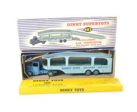 Dinky no. 982 Bedford Pullmore Car Transporter with loading ramp. Mid and light blue as shown. Excellent with little or no si