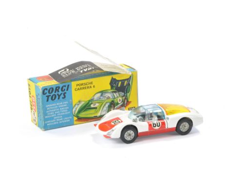 Corgi No. 330 Porsche Carrera 6. Red and white, racing no. 60. Yellow engine cover. Generally excellent with only very minor 
