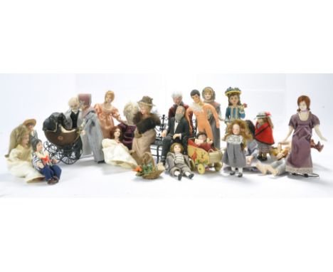 Dolls House 1:12 Scale Miniature Porcelain, Resin Figures plus stands, black/brown Victorian style metal Heidi Ott pram and b