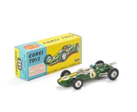 Corgi No. 155 Lotus Climax Formula One Racing Car. Green, racing no. 1. Generally excellent with very little sign of wear in 