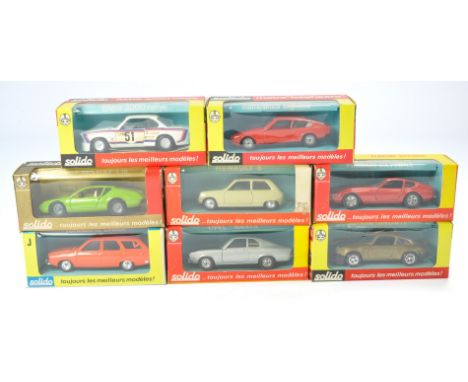 A group of 8 older issue Solido diecast cars as shown. All look to be excellent without obvious sign of wear in very good to 