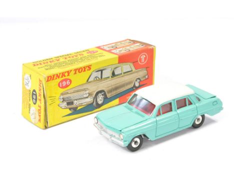 Dinky No. 196 Holden special sedan. Light blue with red interior, white roof. Generally excellent with only the odd speck and