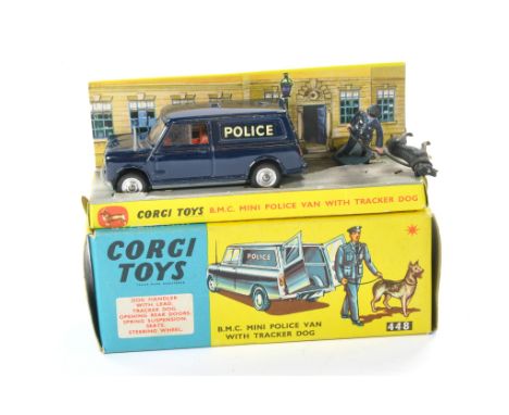 Corgi No. 448 BMC Mini Police Van with Tracker Dog. Generally good, some minor marks throughout, tip of aerial broken off. In
