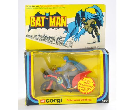 Corgi No. 268 Batman's Batbike. Bike looks to be without fault however batman figure missing right hand. Missiles also absent
