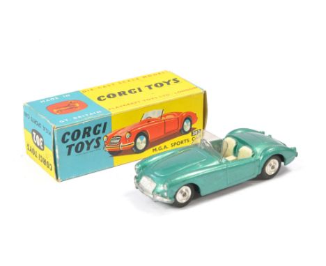 Corgi No. 302 MGA sports car. Green with off white seats. Very good with some minor marks. In very good box. 