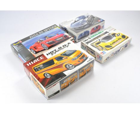 A group of 1/24 scale Model Cars and Racing Kits comprising Tamiya Taka-Q Toyota 88C-V, Aoshima Hot.D.N.A. Hiace, Tamiya Mazd