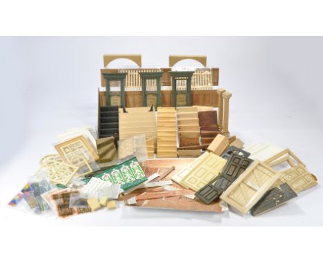 A various collection of Dolls House 1:12 Scale Miniature Building Materials comprising of doors, staircases, windows, pillars