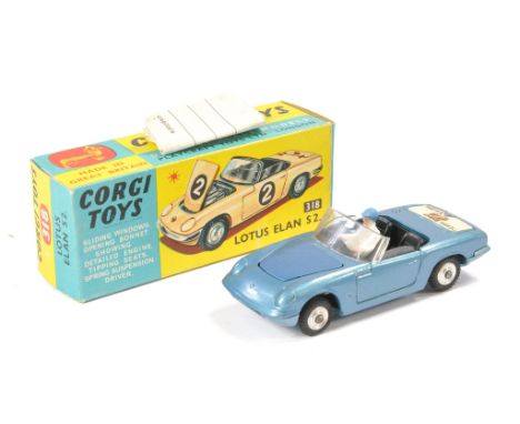 Corgi No. 318 Lotus Elan S2. Metallic blue, tiger in my tank decal. Excellent with very little sign of wear. In excellent box