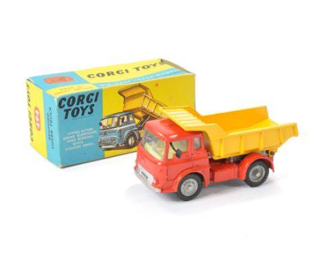 Corgi No. 494 Bedford Tipper Truck. Red with yellow back, lemon interior. Very good, some minor marks and chips throughout. I