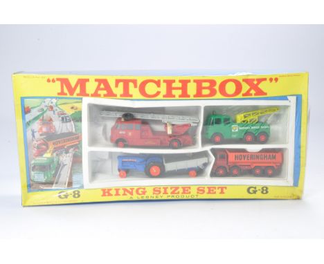 Matchbox Kingsize Set No. G8 comprising Tractor and Trailer, Hoveringham Tipper, Kent Fire Brigade Fire Engine and Matchbox S