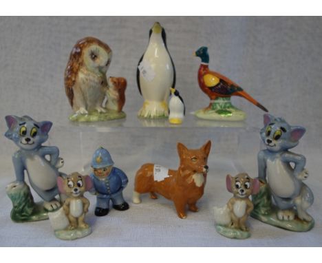 A BESWICK 'OLD MR BROWN' OWL FIGURE (gold label) a Corgi and a pheasant, a Wade Tom &amp; Jerry and similar ceramics