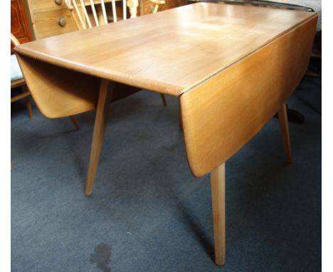 ERCOL; A PALE ELM DROP FLAP DINING TABLE 112cm x 126cm (open)