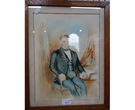 A 19TH CENTURY WATERCOLOUR PORTRAIT of a man wearing a blue coat