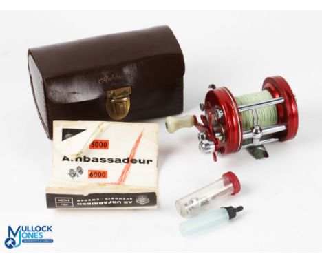 Abu Sweden 6000 Ambassadeur multiplier, no seat number, counter balanced handle, leather case, parts, oil and instructions. L