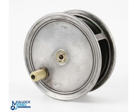 J Bernard and Son, 45 Pall Mall, London SW1 alloy salmon fly reel 4 ½” wide spool, Slater style latch, white handle, milled r