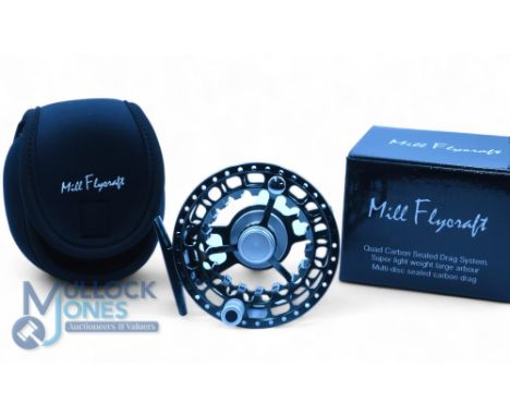 Scarce Mill Flycraft size 2, large arbor light alloy fly reel, anodized finish, carbon clutch rear drag adjuster, low noise c