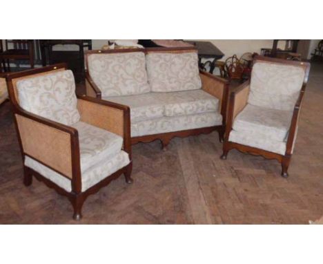 Bergere three piece suite with sofa and two side chairs. Condition report: see terms and conditions