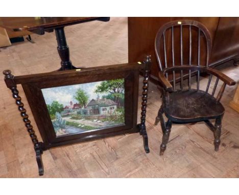 Elm/beech childs Windsor chair and firescreen. Condition report: see terms and conditions