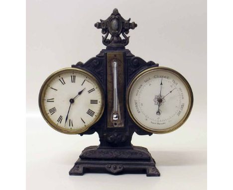 Spelter clock and barometer desk set. Condition report: see terms and conditions