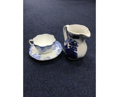 COLLECTION OF BLUE AND WHITE CERAMICS including a Victorian cup and saucer and examples by Spode and Minton, etc